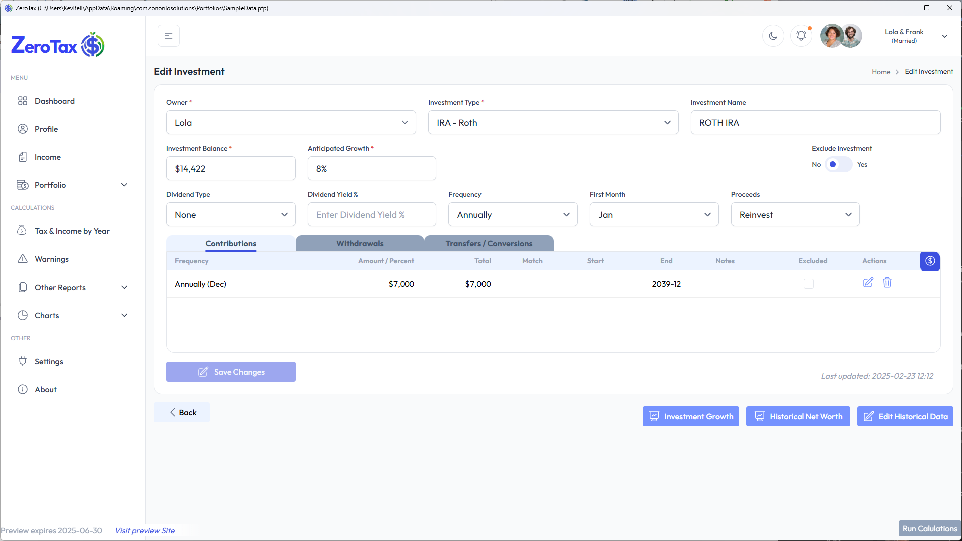 Investment Data Entry