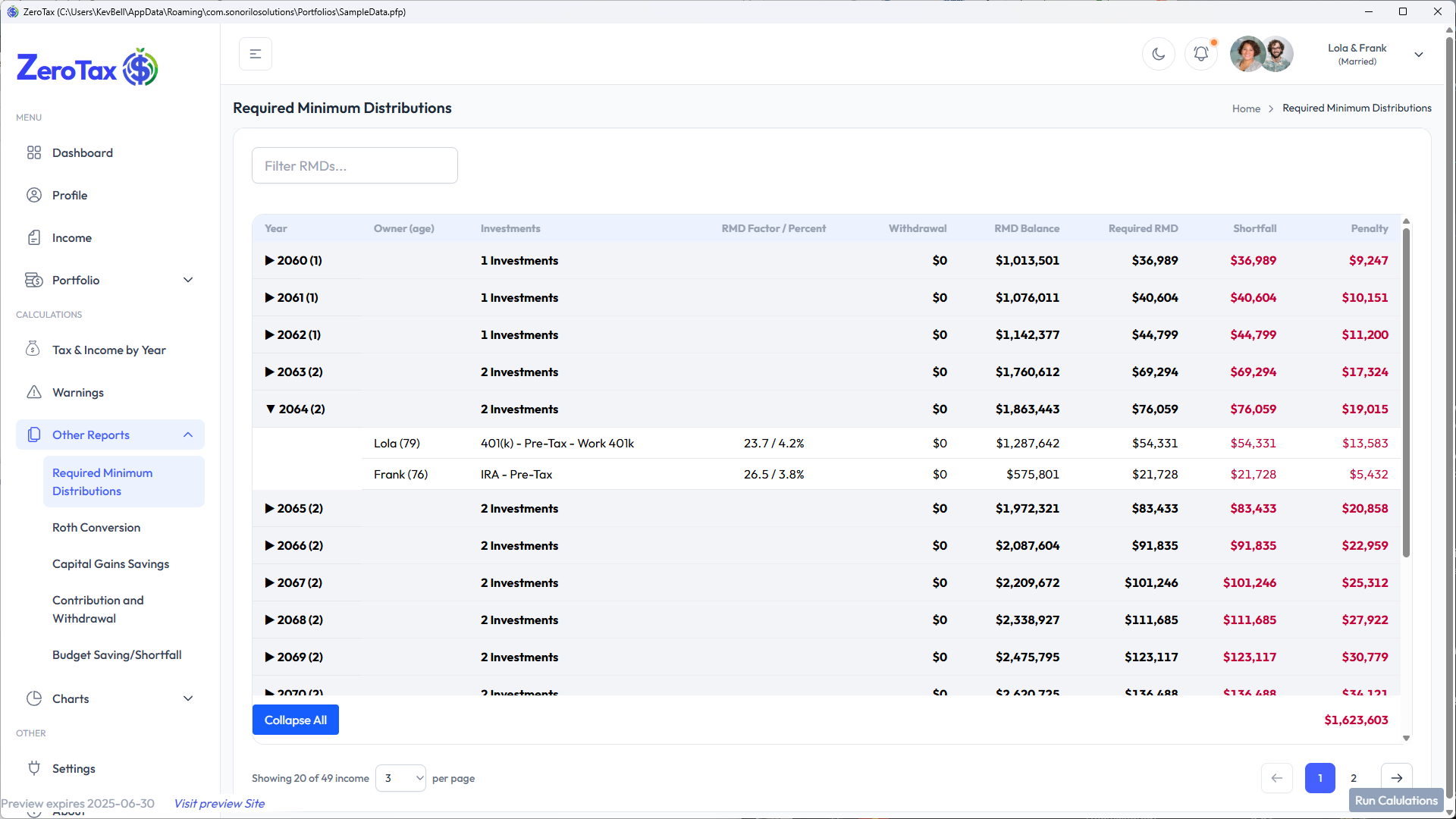 Required Minimum Distributions by year